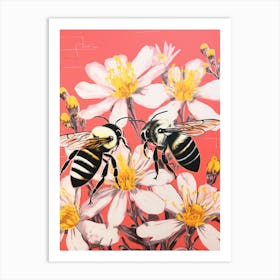 Sweet Bees With The Flowers Colour Pop 4 Art Print
