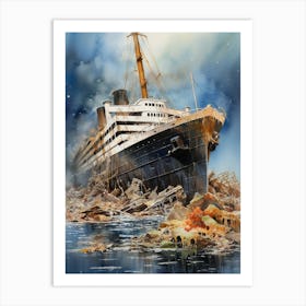Titanic White Star Watercolour 2 Art Print