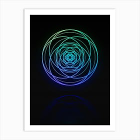 Neon Blue and Green Abstract Geometric Glyph on Black n.0111 Art Print