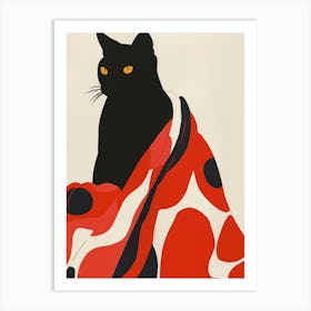 Cat In Red Blanket Art Print