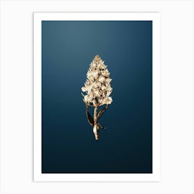 Gold Botanical Leafy Spiked Orchis Flower on Dusk Blue n.4547 Art Print