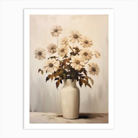 Zinnia, Autumn Fall Flowers Sitting In A White Vase, Farmhouse Style 2 Art Print