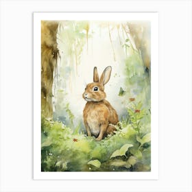Bunny Birdwatching Rabbit Prints Watercolour 2 Art Print