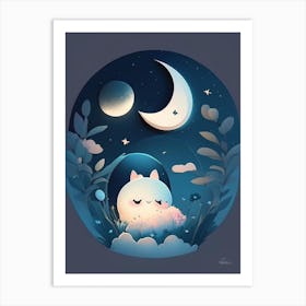 Moonlight Kawaii Kids Space Art Print