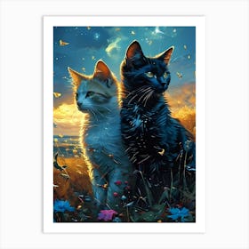 Two Cats In A Field Art Print