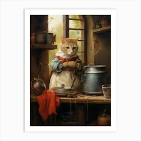 Cat As A Cook In A Medieval Kitchen Art Print