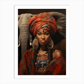 African Woman With Elephant Art Print