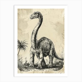 Brontosaurus Dinosaur Black Ink Illustration 1 Art Print