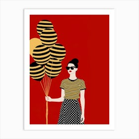 Girl Holding Balloons Art Print