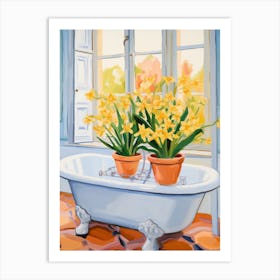 A Bathtube Full Of Daffodil In A Bathroom 2 Art Print