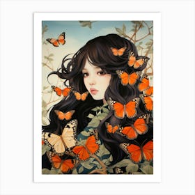 Butterfly Girl Japanese Style Painting Art Print