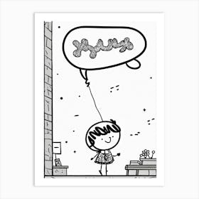 Cartoon Style White Balloon With Abstract Black Patterns Pointing Down To Suggest Growth Hand Draw (2) Art Print