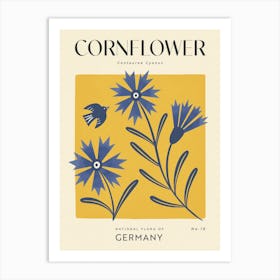 Vintage Yellow And Blue Cornflower Of Germany 1 Art Print