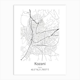 Kozani,Greece Minimalist Map Art Print