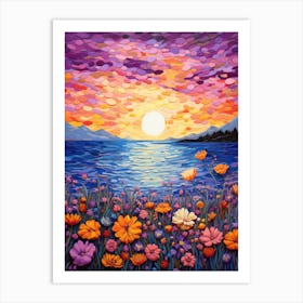 Sunset With Flowers 1 Art Print