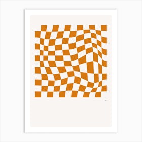Wavy Checkered Pattern Poster Orange Art Print