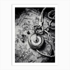 Compass On A Map 2 Art Print