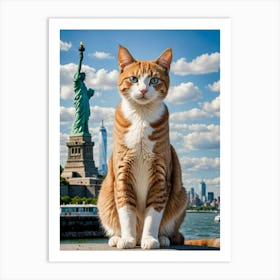 Cat’s World Adventures: Famous Landmarks in Focus Statue Of Liberty Cat Art Print