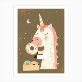 Unicorn Eating Rainbow Sprinkled Donuts Muted Pastels 1 Art Print