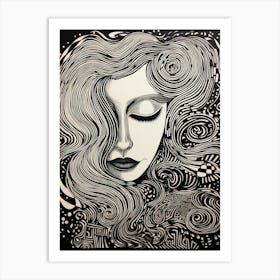 Swirl Linocut Face 2 Art Print