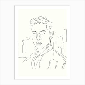 Portrait Of A Young Man Hand Drawing Line Art 1 Art Print