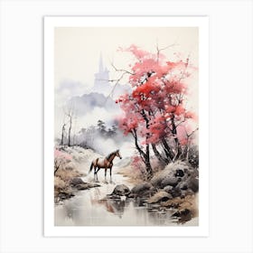 Horse, Japanese Brush Painting, Ukiyo E, Minimal 4 Art Print