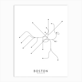 Boston Subway White Map Art Print
