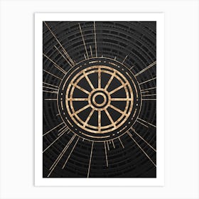 Geometric Glyph Symbol in Gold with Radial Array Lines on Dark Gray n.0124 Art Print