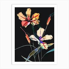 Neon Flowers On Black Flax Flower 3 Art Print