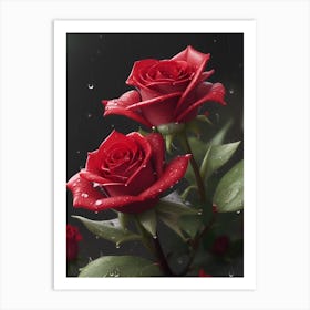 Red Roses At Rainy With Water Droplets Vertical Composition 51 Art Print