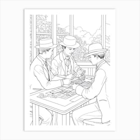 Line Art Inspired By The Card Players 4 Art Print