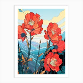 Red Tulips Mountain Landscape 3 Art Print