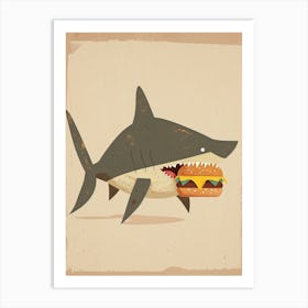 Shark Eating A Cheeseburger Muted Pastel 1 Art Print