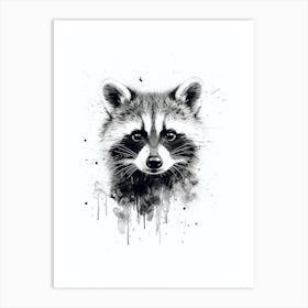 Raccoon Black And White Illustration 1 Art Print