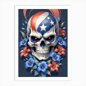 American Flag Floral Face Evil Death Skull (38) Art Print