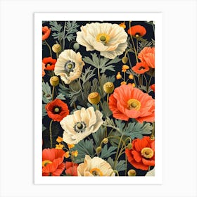 Poppies Inspired By William Morris 1 Art Print