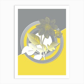 Vintage Dahlia Simplex Botanical Geometric Art in Yellow and Gray n.403 Art Print
