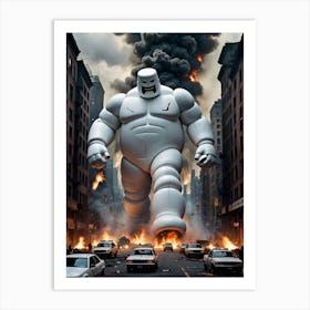 Gigantic Titan Destroys the Urban Landscape Art Print