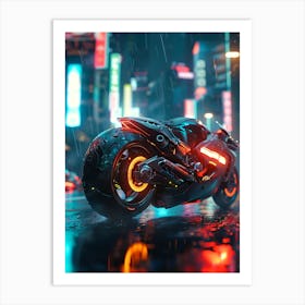 Motorcycle In The Rain 1 Art Print