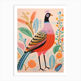 Pink Scandi Pheasant 1 Art Print