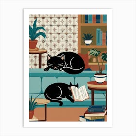 Cats Reading A Book Art Print