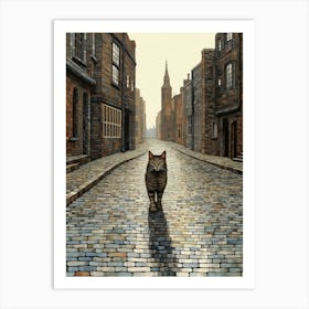 Mosaic Cat Walking Through The Street Art Print