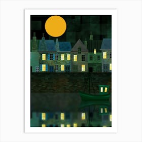 Fishing Village at Night Art Print