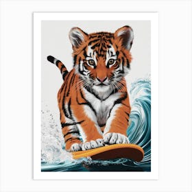 Tiger Cub Surfing Art Print