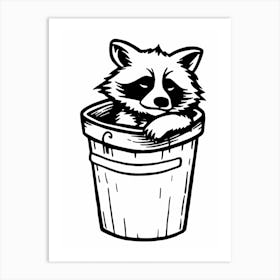 A Minimalist Line Art Piece Of A Tanezumi Raccoon 3 Art Print