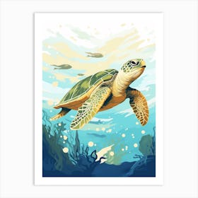 Block Colour Turtle Swimming Aqua 7 Art Print