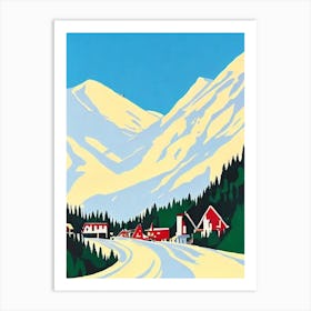 La Plagne 2, France Midcentury Vintage Skiing Poster Art Print