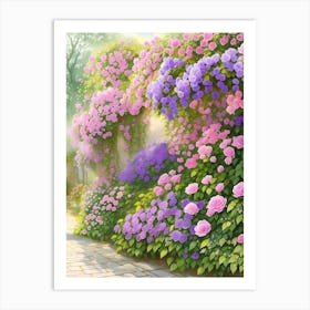 Whimsical Garden Of Purple Roses Swaying In The Wind Art Print