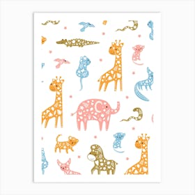 Animals, Cute Safari, Children's, Nursery, Bedroom, Kids, Art, Wall Print 1 Art Print