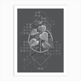 Vintage Quaking Aspen Botanical with Line Motif and Dot Pattern in Ghost Gray Art Print